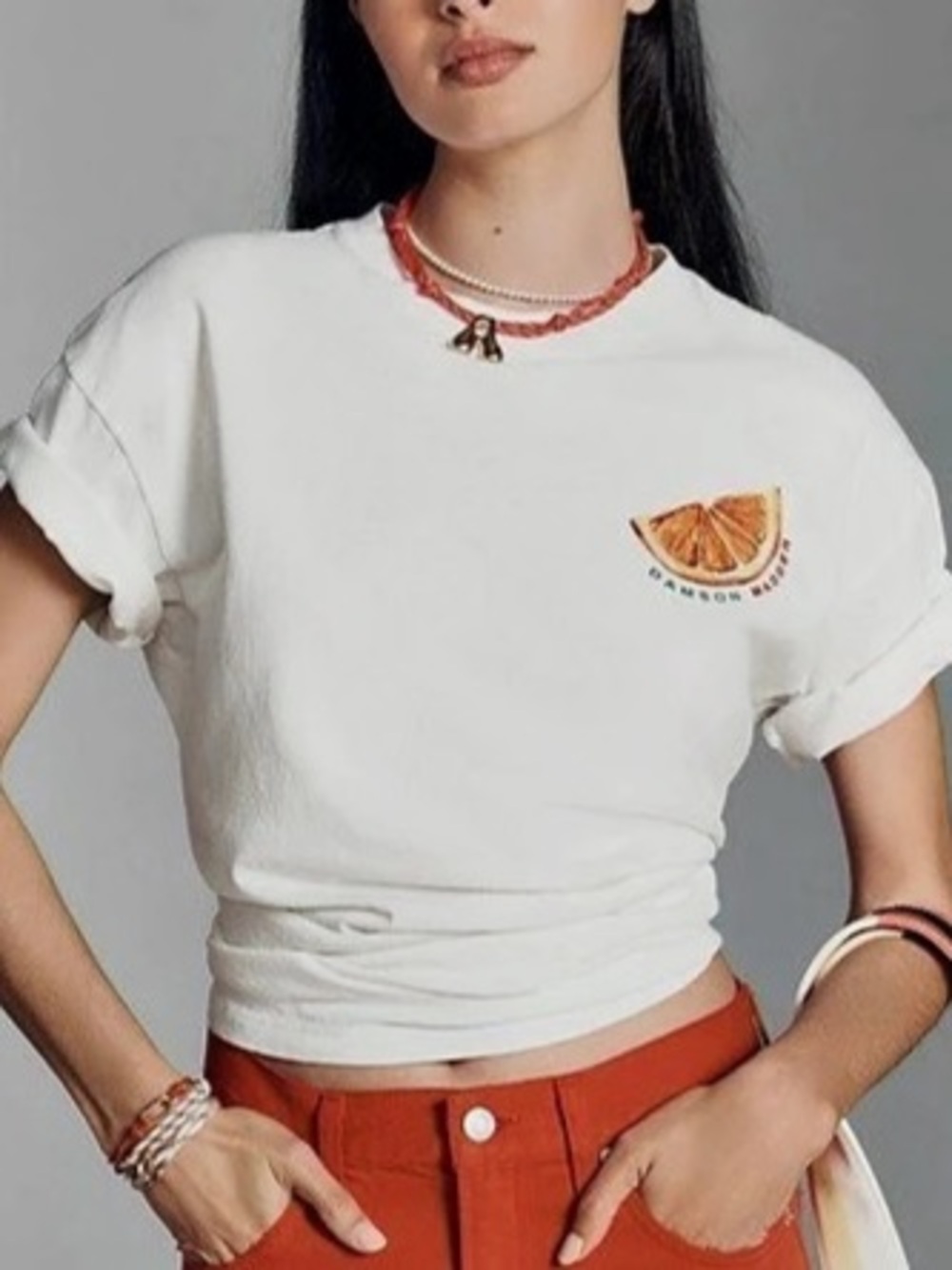 Damson Madder Spritz Boyfriend Graphic Tee White & Orange Small